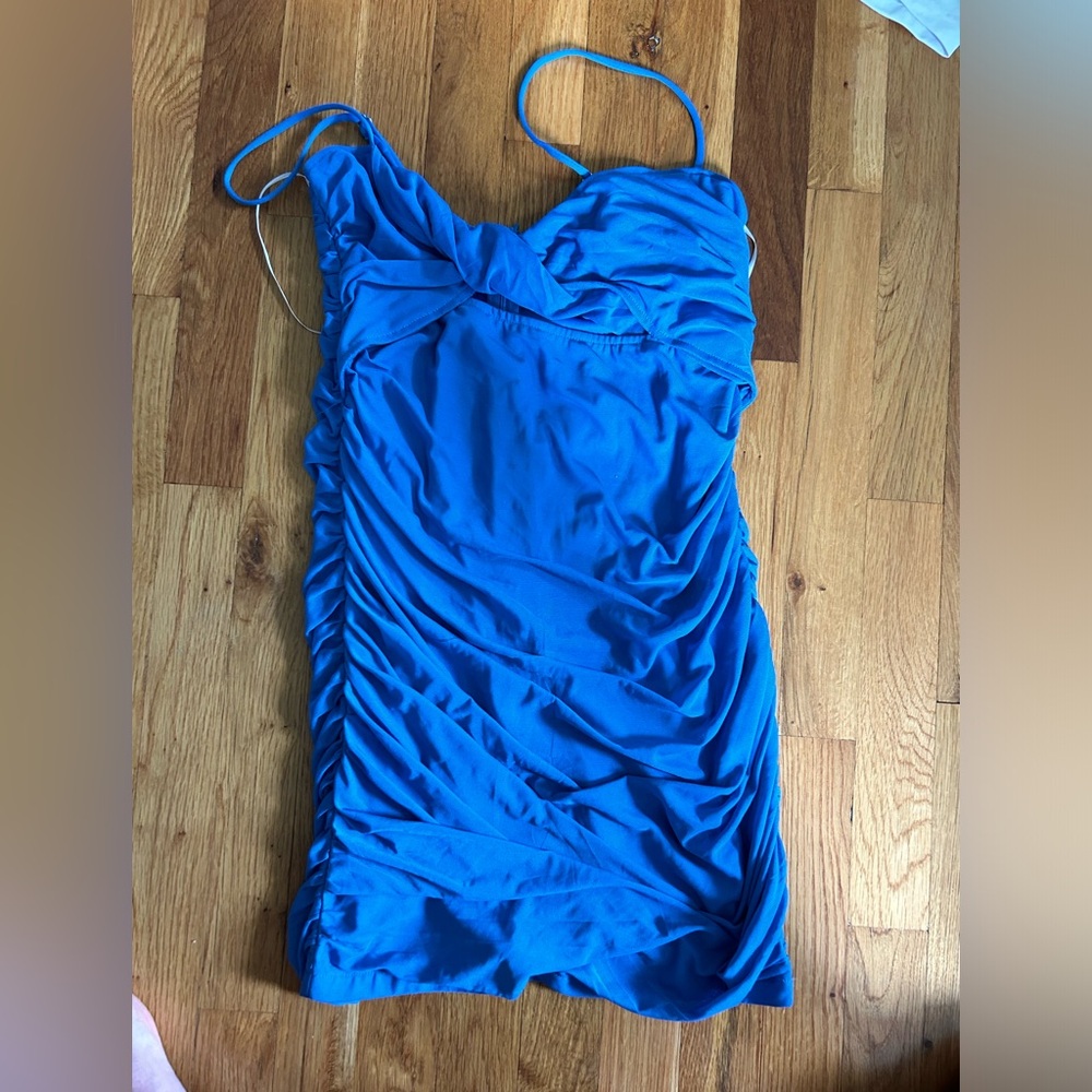 Blue body con dress with front detail 8